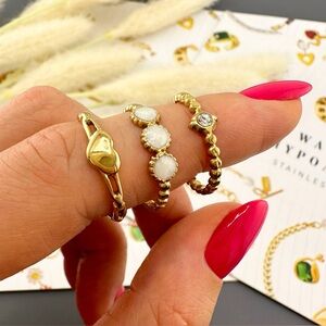 Gold and White Stone Women's Ring Set